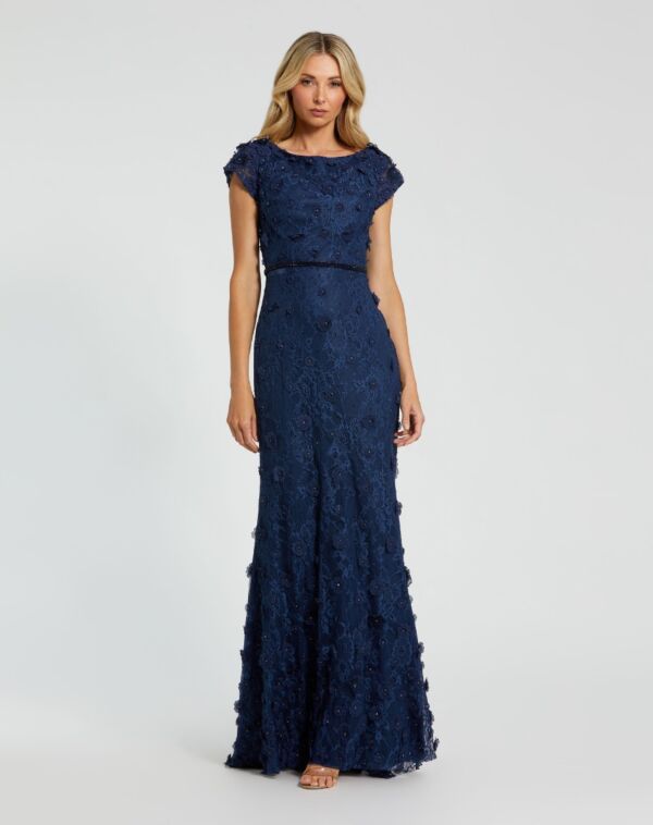 Mac Duggal 67711 Floral Appliques Cap Sleeve Dress