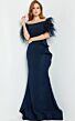 Jovani 09154 Feather Sleeve Off The Shoulder Dress