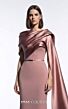MNM Couture E0125 Draped Neck Thin Belt Pink Dress