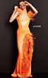 Jovani 06164 Feather Strap High Slit Dress