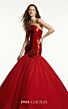 MNM Couture B1216A Strapless Curved-Up Neck Red Sequin Dress