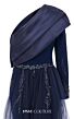 MNM Couture B1125 Pleated Asymmetric Neck Tulle Overskirt Dress