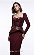 MNM Couture E0141 Long Sleeve Sequin Peplum Top Column Dress
