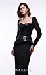 MNM Couture E0141 Long Sleeve Sequin Peplum Top Column Dress
