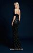 MNM Couture E0148 Asymmetric Off-The-Shoulder Black Beaded Dress