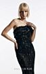 MNM Couture E0148 Asymmetric Off-The-Shoulder Black Beaded Dress