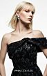 MNM Couture E0148 Asymmetric Off-The-Shoulder Black Beaded Dress