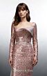 MNM Couture E0157 Asymmetric Neck Long Sleeve Fitted Dress