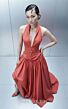 MNM Couture E0163 Plunging Halter Neck Taffeta Coral Dress