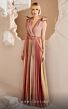 MNM Couture E0028 Pleated Skirt Plunging Neck Metallic Dress