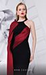 MNM Couture E0072 One Sleeve High Neck Two Tone Dress