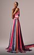 MNM Couture E0080 Attached Scarf Sweetheart Neckline Striped Dress