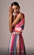 MNM Couture E0080 Attached Scarf Sweetheart Neckline Striped Dress