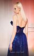 MNM Couture E0049 Illusion Skirt Asymmetric Neck Royal Blue Dress