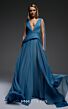 MNM Couture E0121 High Slit V-Back Peplum Blue Dress