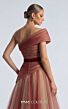MNM Couture F03008 Asymmetric Neck Velvet Belt Tulle Dress