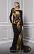 MNM Couture 2730A Long Sleeve Bateau Neck Metallic Drape Dress
