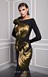 MNM Couture 2730A Long Sleeve Bateau Neck Metallic Drape Dress