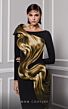 MNM Couture 2730A Long Sleeve Bateau Neck Metallic Drape Dress