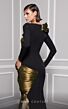 MNM Couture 2730A Long Sleeve Bateau Neck Metallic Drape Dress