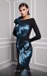 MNM Couture 2730A Long Sleeve Bateau Neck Metallic Drape Dress