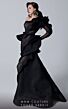 MNM Couture 2735 Asymmetric Neckline Long Sleeve Ruffle Dress