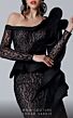 MNM Couture 2735 Asymmetric Neckline Long Sleeve Ruffle Dress
