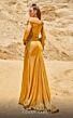 MNM Couture 2760 Asymmetrical Neckline High Slit Metallic Dress