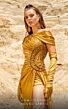 MNM Couture 2760 Asymmetrical Neckline High Slit Metallic Dress