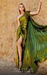 MNM Couture 2761 Long Cape High Slit Pleated Metallic Dress