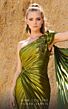 MNM Couture 2761 Long Cape High Slit Pleated Metallic Dress