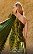 MNM Couture 2761 Long Cape High Slit Pleated Metallic Dress