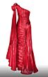MNM Couture 2761 Long Cape High Slit Pleated Metallic Dress