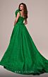 MNM Couture F02877 Rosette Asymmetric Neck Overskirt Brocade Dress