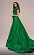 MNM Couture F02877 Rosette Asymmetric Neck Overskirt Brocade Dress