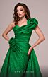 MNM Couture F02877 Rosette Asymmetric Neck Overskirt Brocade Dress