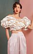 MNM Couture GOF2538 Ruffle Top Wide-Leg Pink Off White Jumpsuit