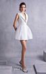 MNM Couture GOS2525 Plunging Neck Off White Flare Skirt Dress
