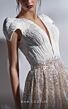 MNM Couture G1272 Cap Sleeve Sequin Skirt Plunging Neck Dress