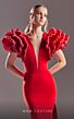 MNM Couture G1521 Ruffle Sleeves Plunging Neck Dress