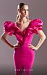MNM Couture G1536 Ruffle Sleeve Bare Back Plunging Neck Dress