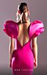MNM Couture G1536 Ruffle Sleeve Bare Back Plunging Neck Dress