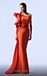 MNM Couture G1718 Ruffle Side Streamer Asymmetric Neck Dress