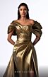 MNM Couture G1726 Long Overskirt Off The Shoulder Metallic Dress