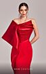 MNM Couture G1803 Pleated Bodice Asymmetric Off-The-Shoulder Dress