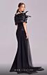 MNM Couture G1806 Basque Waist Feather Off-The-Shoulder Draped Dress