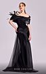 MNM Couture G1806 Basque Waist Feather Off-The-Shoulder Draped Dress