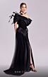 MNM Couture G1806 Basque Waist Feather Off-The-Shoulder Draped Dress