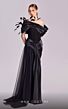 MNM Couture G1806 Basque Waist Feather Off-The-Shoulder Draped Dress