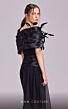 MNM Couture G1806 Basque Waist Feather Off-The-Shoulder Draped Dress